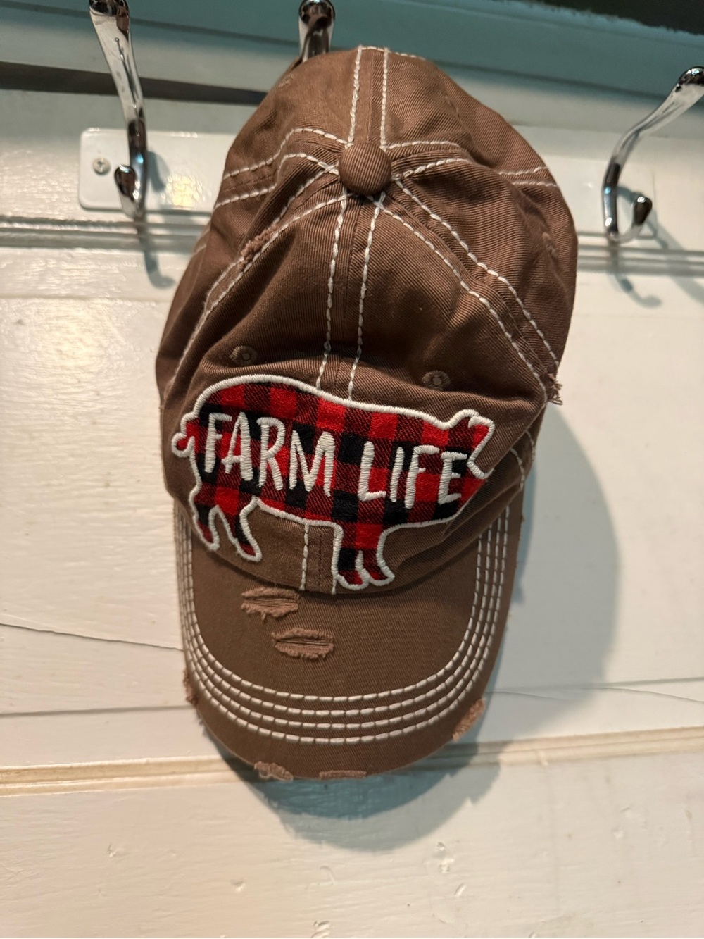 KBETHOS Brown women’s Cap with Red Plaid "Farm Life" Patch